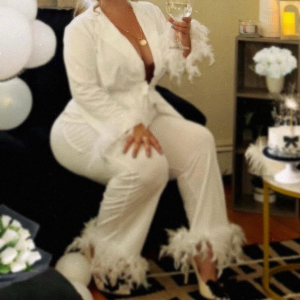 SHEIN White Feather-Trim Jumpsuit